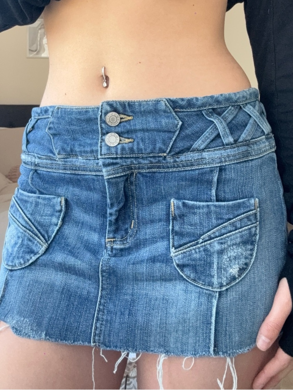 Vtg bebe Blue Denim Mini Skirt